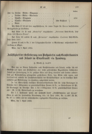 Post- und Telegraphen-Verordnungsblatt für das Verwaltungsgebiet des K.-K. Handelsministeriums 18930414 Seite: 3