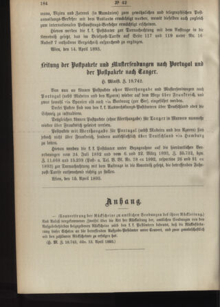 Post- und Telegraphen-Verordnungsblatt für das Verwaltungsgebiet des K.-K. Handelsministeriums 18930422 Seite: 2