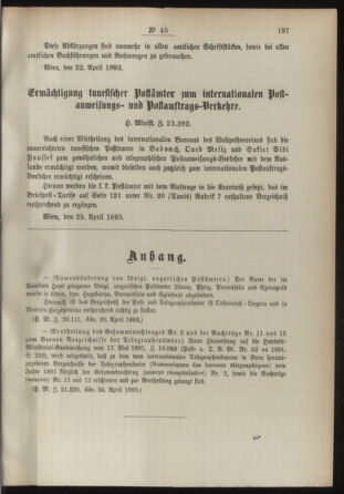 Post- und Telegraphen-Verordnungsblatt für das Verwaltungsgebiet des K.-K. Handelsministeriums 18930429 Seite: 3