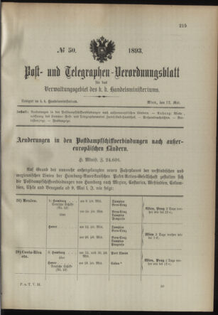 Post- und Telegraphen-Verordnungsblatt für das Verwaltungsgebiet des K.-K. Handelsministeriums 18930512 Seite: 1