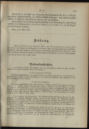 Post- und Telegraphen-Verordnungsblatt für das Verwaltungsgebiet des K.-K. Handelsministeriums 18930512 Seite: 3