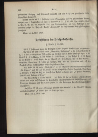 Post- und Telegraphen-Verordnungsblatt für das Verwaltungsgebiet des K.-K. Handelsministeriums 18930515 Seite: 2