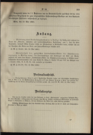 Post- und Telegraphen-Verordnungsblatt für das Verwaltungsgebiet des K.-K. Handelsministeriums 18930525 Seite: 3