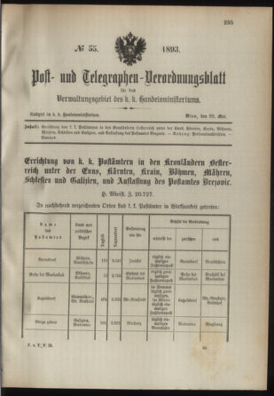 Post- und Telegraphen-Verordnungsblatt für das Verwaltungsgebiet des K.-K. Handelsministeriums 18930526 Seite: 1