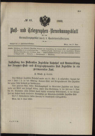 Post- und Telegraphen-Verordnungsblatt für das Verwaltungsgebiet des K.-K. Handelsministeriums