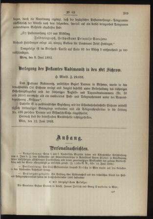 Post- und Telegraphen-Verordnungsblatt für das Verwaltungsgebiet des K.-K. Handelsministeriums 18930621 Seite: 3