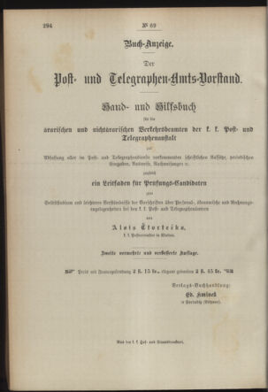 Post- und Telegraphen-Verordnungsblatt für das Verwaltungsgebiet des K.-K. Handelsministeriums 18930701 Seite: 40