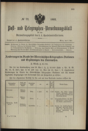 Post- und Telegraphen-Verordnungsblatt für das Verwaltungsgebiet des K.-K. Handelsministeriums 18930706 Seite: 1