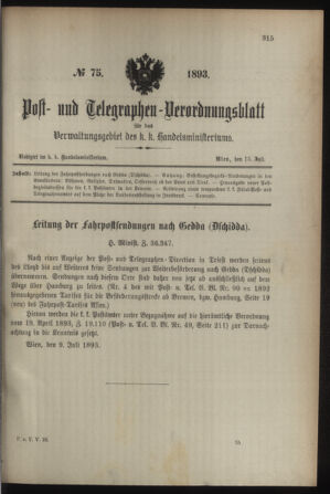 Post- und Telegraphen-Verordnungsblatt für das Verwaltungsgebiet des K.-K. Handelsministeriums 18930715 Seite: 1