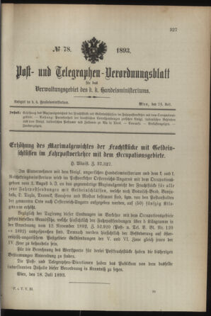 Post- und Telegraphen-Verordnungsblatt für das Verwaltungsgebiet des K.-K. Handelsministeriums 18930724 Seite: 1