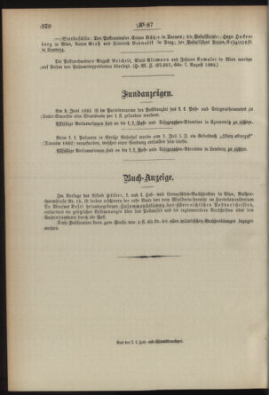 Post- und Telegraphen-Verordnungsblatt für das Verwaltungsgebiet des K.-K. Handelsministeriums 18930812 Seite: 4