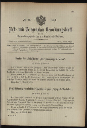 Post- und Telegraphen-Verordnungsblatt für das Verwaltungsgebiet des K.-K. Handelsministeriums