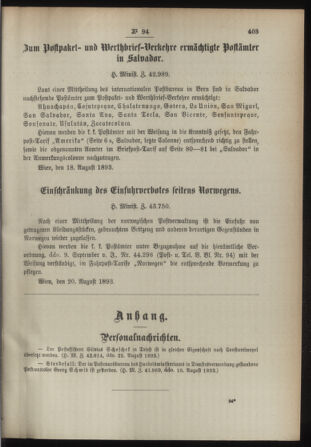 Post- und Telegraphen-Verordnungsblatt für das Verwaltungsgebiet des K.-K. Handelsministeriums 18930830 Seite: 3