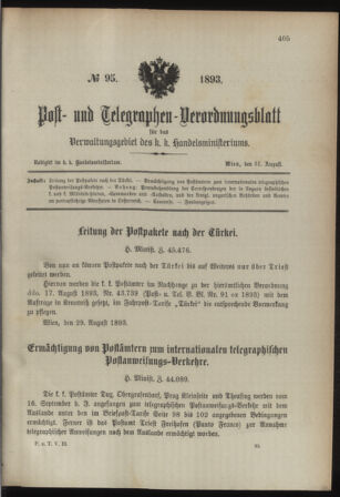 Post- und Telegraphen-Verordnungsblatt für das Verwaltungsgebiet des K.-K. Handelsministeriums 18930831 Seite: 1