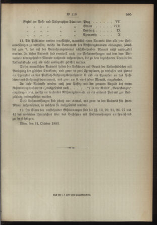 Post- und Telegraphen-Verordnungsblatt für das Verwaltungsgebiet des K.-K. Handelsministeriums 18931111 Seite: 5