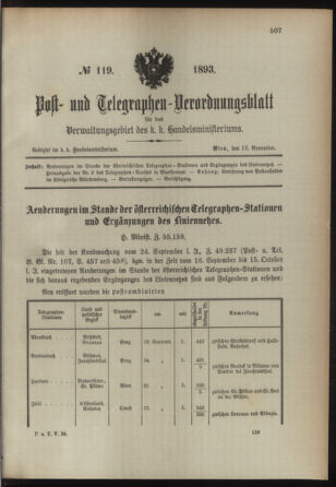 Post- und Telegraphen-Verordnungsblatt für das Verwaltungsgebiet des K.-K. Handelsministeriums 18931113 Seite: 1