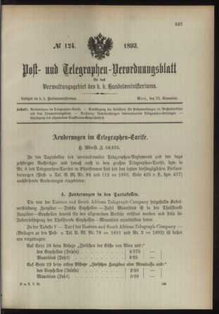 Post- und Telegraphen-Verordnungsblatt für das Verwaltungsgebiet des K.-K. Handelsministeriums 18931125 Seite: 1