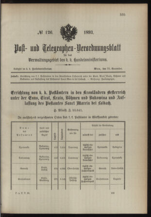 Post- und Telegraphen-Verordnungsblatt für das Verwaltungsgebiet des K.-K. Handelsministeriums