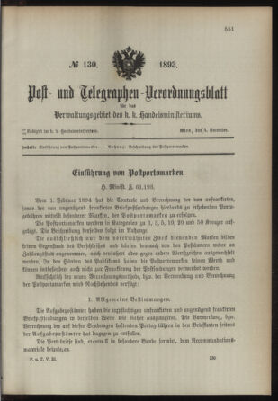 Post- und Telegraphen-Verordnungsblatt für das Verwaltungsgebiet des K.-K. Handelsministeriums 18931204 Seite: 1