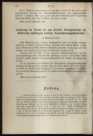 Post- und Telegraphen-Verordnungsblatt für das Verwaltungsgebiet des K.-K. Handelsministeriums 18931205 Seite: 2