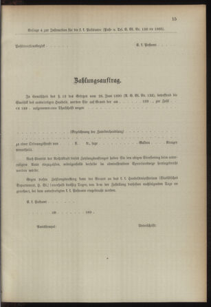 Post- und Telegraphen-Verordnungsblatt für das Verwaltungsgebiet des K.-K. Handelsministeriums 18931224 Seite: 19