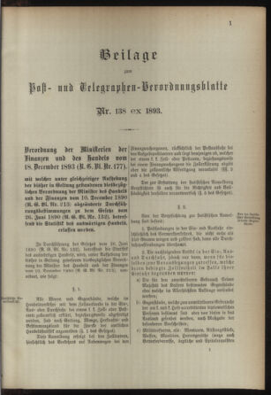 Post- und Telegraphen-Verordnungsblatt für das Verwaltungsgebiet des K.-K. Handelsministeriums 18931224 Seite: 21