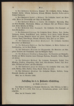 Post- und Telegraphen-Verordnungsblatt für das Verwaltungsgebiet des K.-K. Handelsministeriums 18940108 Seite: 4