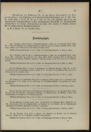 Post- und Telegraphen-Verordnungsblatt für das Verwaltungsgebiet des K.-K. Handelsministeriums 18940118 Seite: 3