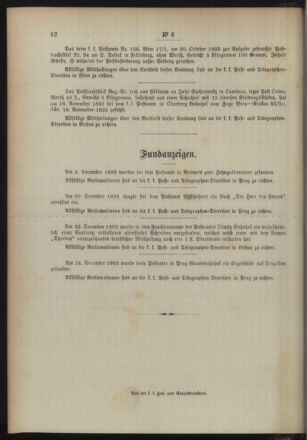 Post- und Telegraphen-Verordnungsblatt für das Verwaltungsgebiet des K.-K. Handelsministeriums 18940120 Seite: 4