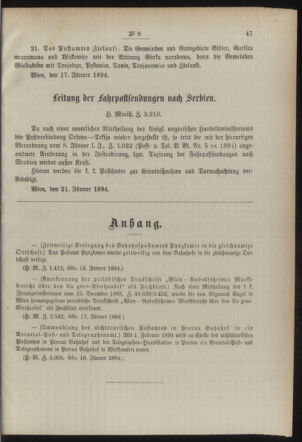 Post- und Telegraphen-Verordnungsblatt für das Verwaltungsgebiet des K.-K. Handelsministeriums 18940124 Seite: 5