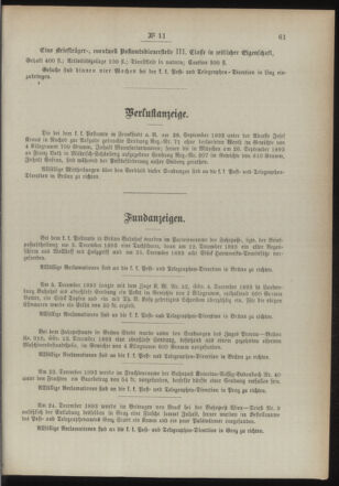 Post- und Telegraphen-Verordnungsblatt für das Verwaltungsgebiet des K.-K. Handelsministeriums 18940202 Seite: 7