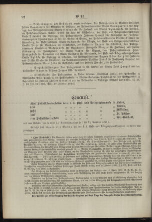 Post- und Telegraphen-Verordnungsblatt für das Verwaltungsgebiet des K.-K. Handelsministeriums 18940222 Seite: 6