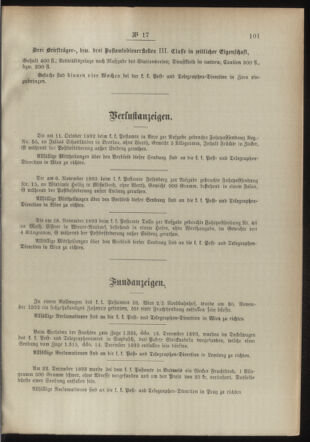 Post- und Telegraphen-Verordnungsblatt für das Verwaltungsgebiet des K.-K. Handelsministeriums 18940226 Seite: 7