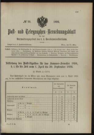 Post- und Telegraphen-Verordnungsblatt für das Verwaltungsgebiet des K.-K. Handelsministeriums 18940320 Seite: 1