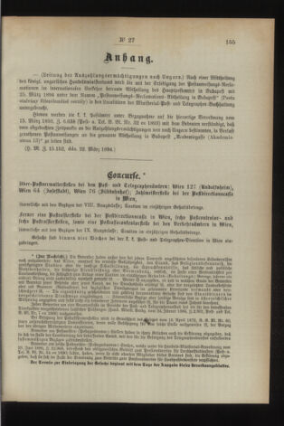 Post- und Telegraphen-Verordnungsblatt für das Verwaltungsgebiet des K.-K. Handelsministeriums 18940330 Seite: 5