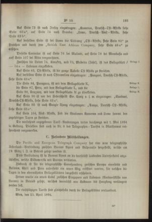 Post- und Telegraphen-Verordnungsblatt für das Verwaltungsgebiet des K.-K. Handelsministeriums 18940427 Seite: 3