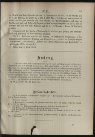 Post- und Telegraphen-Verordnungsblatt für das Verwaltungsgebiet des K.-K. Handelsministeriums 18940509 Seite: 3