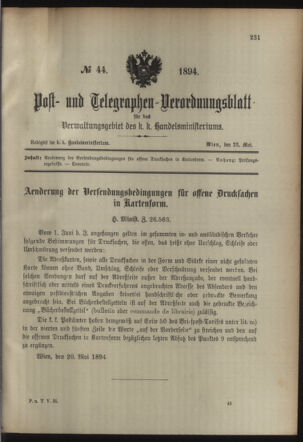 Post- und Telegraphen-Verordnungsblatt für das Verwaltungsgebiet des K.-K. Handelsministeriums