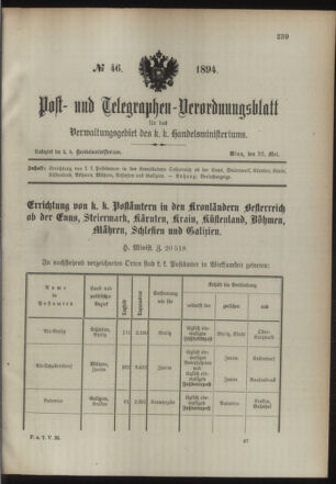 Post- und Telegraphen-Verordnungsblatt für das Verwaltungsgebiet des K.-K. Handelsministeriums