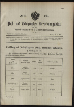 Post- und Telegraphen-Verordnungsblatt für das Verwaltungsgebiet des K.-K. Handelsministeriums