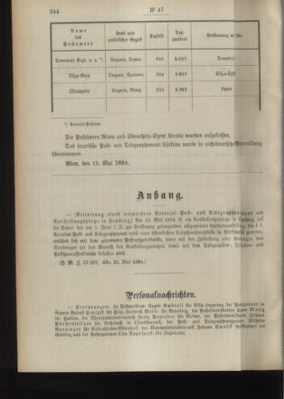 Post- und Telegraphen-Verordnungsblatt für das Verwaltungsgebiet des K.-K. Handelsministeriums 18940528 Seite: 2