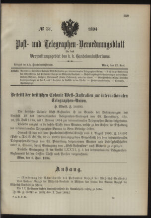 Post- und Telegraphen-Verordnungsblatt für das Verwaltungsgebiet des K.-K. Handelsministeriums