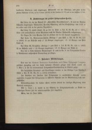 Post- und Telegraphen-Verordnungsblatt für das Verwaltungsgebiet des K.-K. Handelsministeriums 18940622 Seite: 2