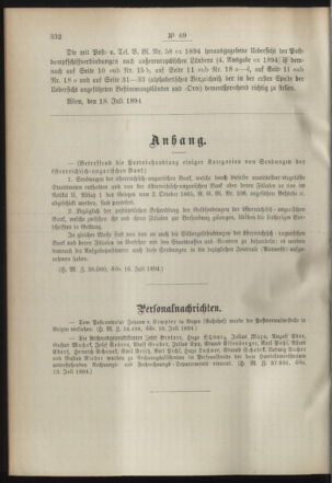 Post- und Telegraphen-Verordnungsblatt für das Verwaltungsgebiet des K.-K. Handelsministeriums 18940724 Seite: 2