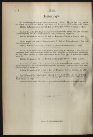 Post- und Telegraphen-Verordnungsblatt für das Verwaltungsgebiet des K.-K. Handelsministeriums 18940925 Seite: 8