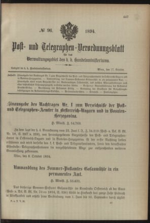 Post- und Telegraphen-Verordnungsblatt für das Verwaltungsgebiet des K.-K. Handelsministeriums