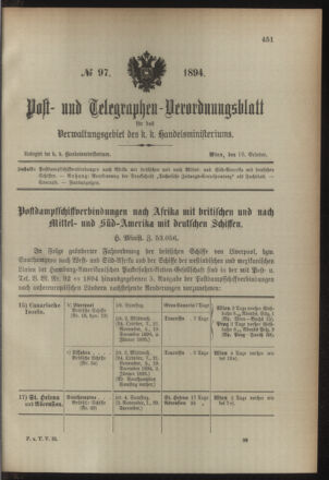 Post- und Telegraphen-Verordnungsblatt für das Verwaltungsgebiet des K.-K. Handelsministeriums 18941018 Seite: 1