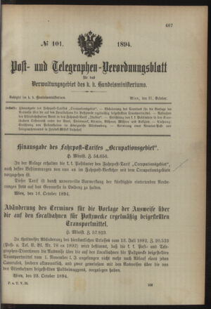 Post- und Telegraphen-Verordnungsblatt für das Verwaltungsgebiet des K.-K. Handelsministeriums 18941031 Seite: 1