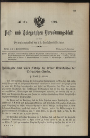 Post- und Telegraphen-Verordnungsblatt für das Verwaltungsgebiet des K.-K. Handelsministeriums 18941217 Seite: 1