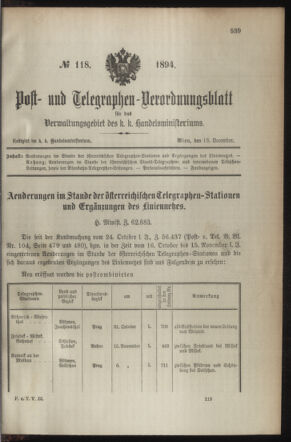 Post- und Telegraphen-Verordnungsblatt für das Verwaltungsgebiet des K.-K. Handelsministeriums